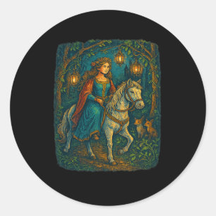 Ren Faire Middeleeuwse Vrouwe Paardrijden in Encha Ronde Sticker