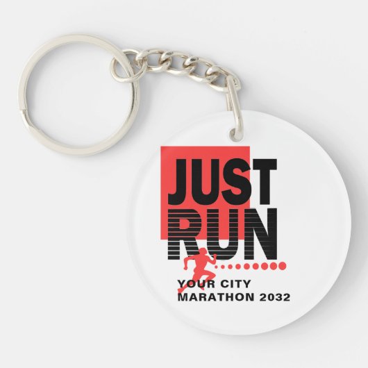 Ren gewoon Red Marathon Runner Track Race Datum Sleutelhanger (Voorkant)