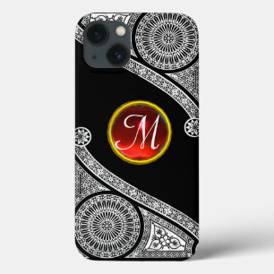 RENAISSANCE ARCHITECT Black White Gem Monogram iPhone 13 Hoesje