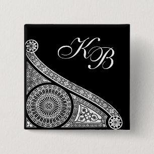 RENAISSANCE Black White Architecture Decor Vierkante Button 5,1 Cm