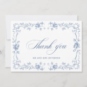 Renaissance Bloemen Dusty Blue Wedding Bedankkaart (Voorkant)