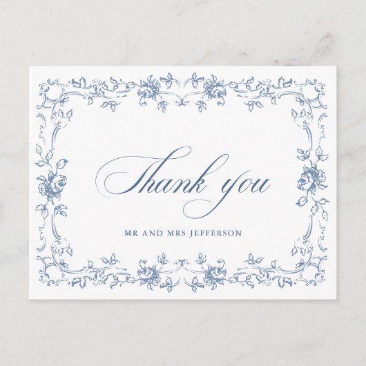 Renaissance  Bloemen Dusty Blue Wedding Briefkaart (Voorkant)