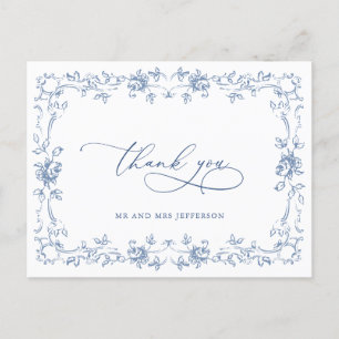 Renaissance  Bloemen Dusty Blue Wedding Briefkaart