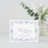 Renaissance  Bloemen Dusty Blue Wedding Briefkaart (Staand voorkant)