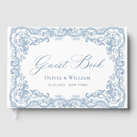 Renaissance Bloemen Dusty Blue Wedding Gastenboek (Voorkant)