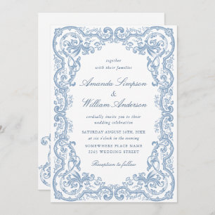 Renaissance  Bloemen Dusty Blue Wedding Kaart
