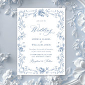 Renaissance Bloemen Dusty Blue Wedding Kaart