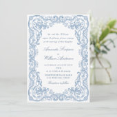 Renaissance Bloemen Dusty Blue Wedding Kaart (Staand voorkant)