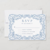 Renaissance  Bloemen Dusty Blue Wedding RSVP Kaartje (Voorkant)