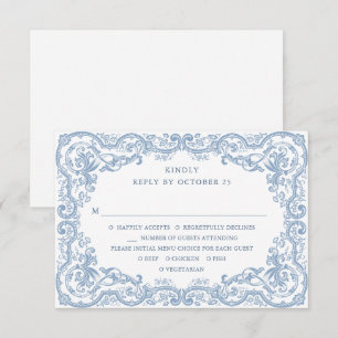 Renaissance Bloemen Dusty Blue Wedding RSVP Kaartje