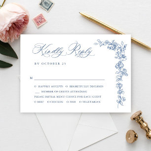 Renaissance Bloemen Dusty Blue Wedding RSVP Kaartje