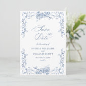 Renaissance  Bloemen Dusty Blue Wedding Save The Date (Staand voorkant)