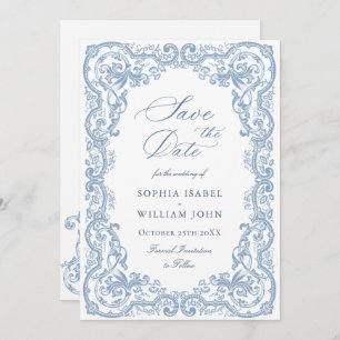 Renaissance  Bloemen Dusty Blue Wedding Save The Date