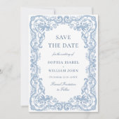 Renaissance  Bloemen Dusty Blue Wedding Save The Date (Voorkant)