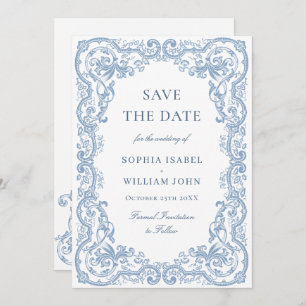 Renaissance  Bloemen Dusty Blue Wedding Save The Date