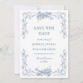 Renaissance  Bloemen Dusty Blue Wedding Save The Date (Voorkant)