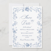 Renaissance Bloemen Dusty Blue Wedding Save The Date (Voorkant)