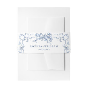 Renaissance Bloemen Dusty Blue Wedding Uitnodigingen Wikkel