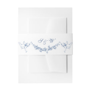 Renaissance  Bloemen Dusty Blue Wedding Uitnodigingen Wikkel