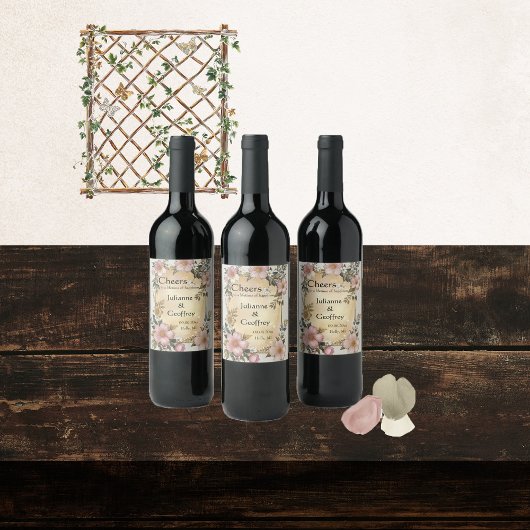 Renaissance Bloemen Lijst Trouwwijn Labels Wijn Etiket