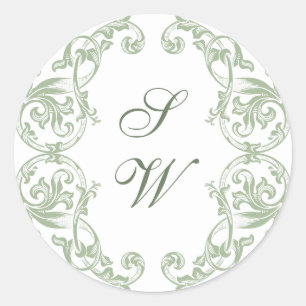 Renaissance  Bloemen salie Groen Huwelijk Ronde Sticker