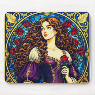 Renaissance-dame met roos muismat