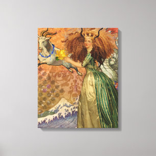 Renaissance Dame Steenbok Fantasie Vintage Zodiac Canvas Afdruk