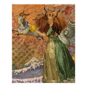 Renaissance Dame Steenbok Fantasie Vintage Zodiac Perfect Poster