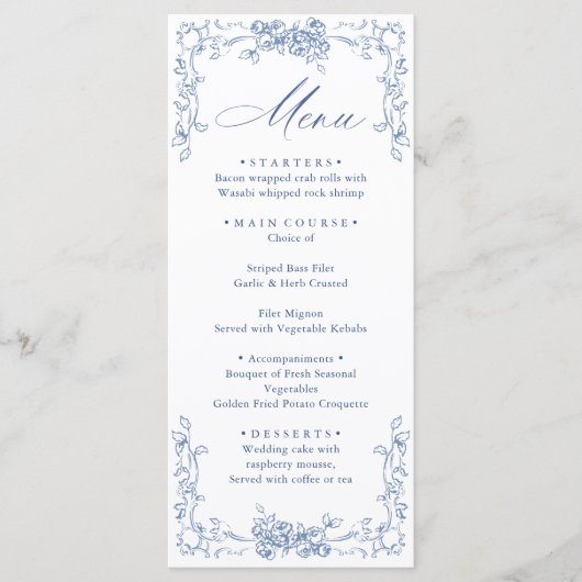 Renaissance  Dusty Blue Floral Wedding Menu (Voorkant)