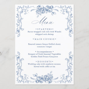 Renaissance  Dusty Blue Floral Wedding Menu