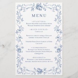 Renaissance  Dusty Blue Floral Wedding Menu