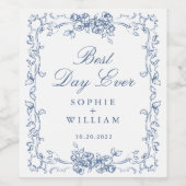 Renaissance Dusty Blue Floral Wedding Wijn Etiket (Enkel label)