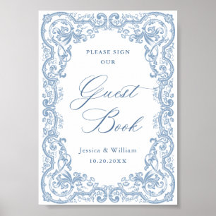 Renaissance  Dusty Blue Guestbook Sign Poster