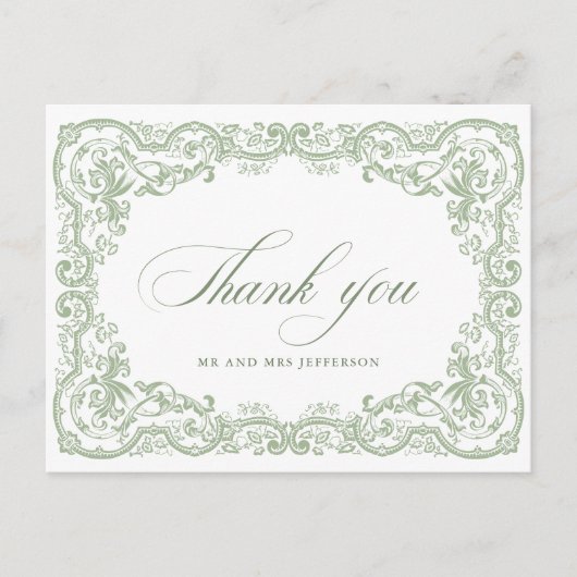Renaissance  Floral Sage Green Wedding Briefkaart (Voorkant)
