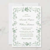 Renaissance Floral Sage Green Wedding Kaart (Voorkant)