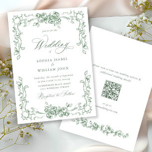 Renaissance Floral Sage Green Wedding Kaart