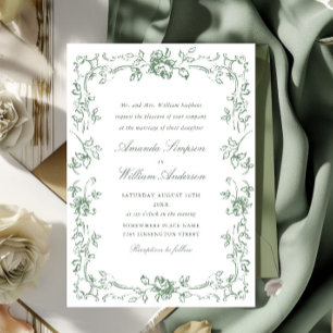 Renaissance  Floral Sage Green Wedding Kaart