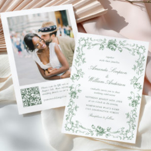 Renaissance  Floral Sage Green Wedding Kaart