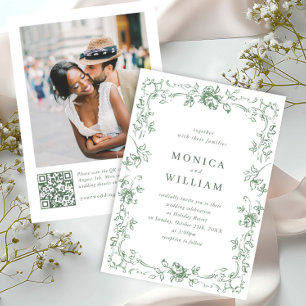 Renaissance Floral Sage Green Wedding Kaart