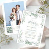 Renaissance  Floral Sage Green Wedding Kaart