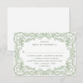 Renaissance  Floral Sage Green Wedding RSVP Kaartje (Voorkant / Achterkant)