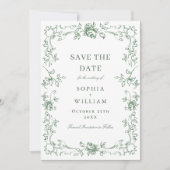 Renaissance  Floral Sage Green Wedding Save The Date (Voorkant)