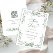 Renaissance Floral Sage Green Wedding Save The Date