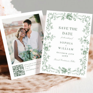 Renaissance Floral Sage Green Wedding Save The Date