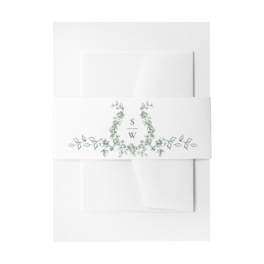 Renaissance  Floral Sage Green Wedding Uitnodigingen Wikkel (Voorkant Voorbeeld)