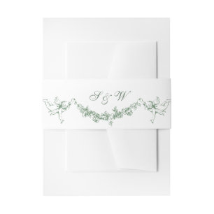 Renaissance  Floral Sage Green Wedding Uitnodigingen Wikkel