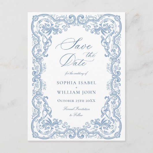 Renaissance  Floral Wedding Save the Date Briefkaart (Voorkant)