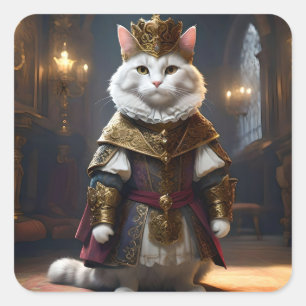Renaissance Geklede Witte Kat, Vierkante Sticker