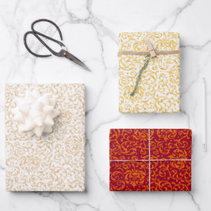 Renaissance Gold Tudor Damask Inpakpapier Vel