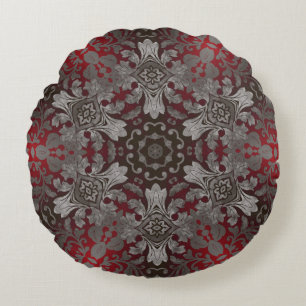 renaissance gothic metallic red en zwarte mandala rond kussen